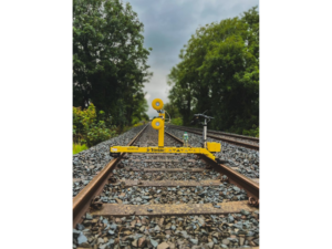 Rail survey for track renewal showing Gedo trolley on the track Railway Survey Accreditation